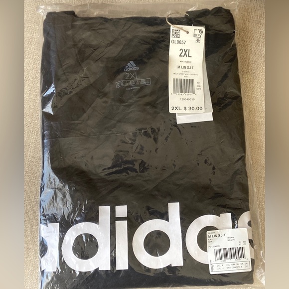 Men's adidas Essentials Embroidered Linear Logo Tee- Black - Picture 6 of 11